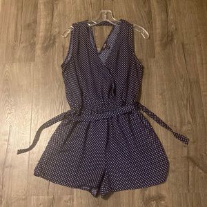 Navy polka dot romper